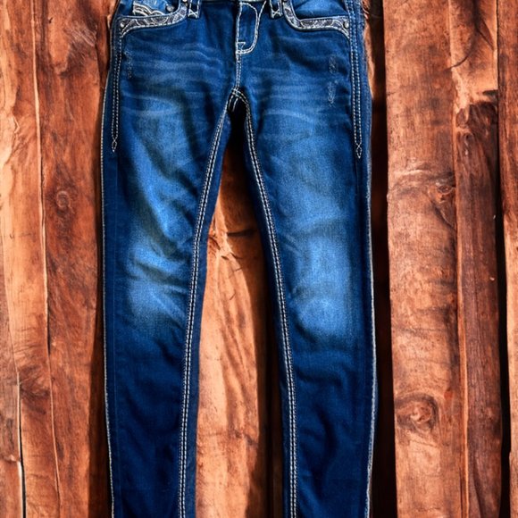 Rock Revival Denim - Rock Revival Arisa Jeans Cowgirl Size 26 Rhinestones Sequins Silver Thread Flash